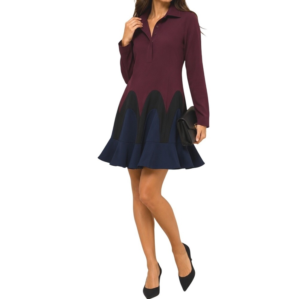 Tuckernuck Colorblock Ruffle Hem Nadia Mini Dress Long Sleeve Large NWT